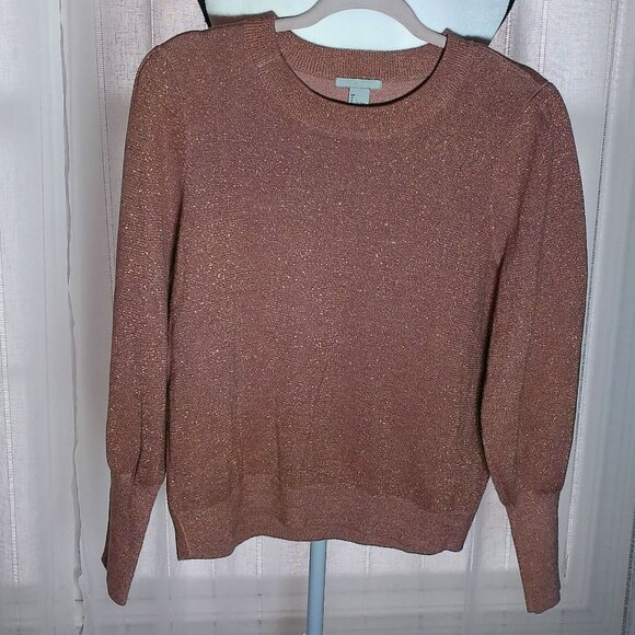 H&M Sweaters - H&M Crew Neck Long Puffy Sleeve Shimmer Knit Pink Sweater L
